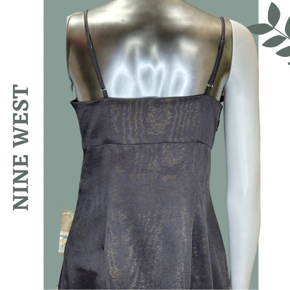 Nine West Mini Dress Grey Gold Spaghetti
Strap Rosette Flower Detail Size 6 - Picture 7 of 8